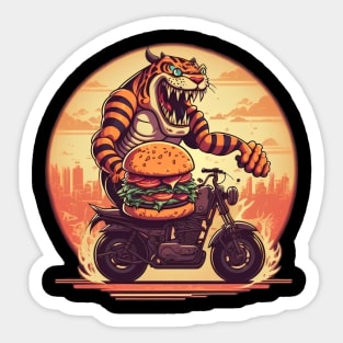 tiger monster in desert with delivering burger Sticker